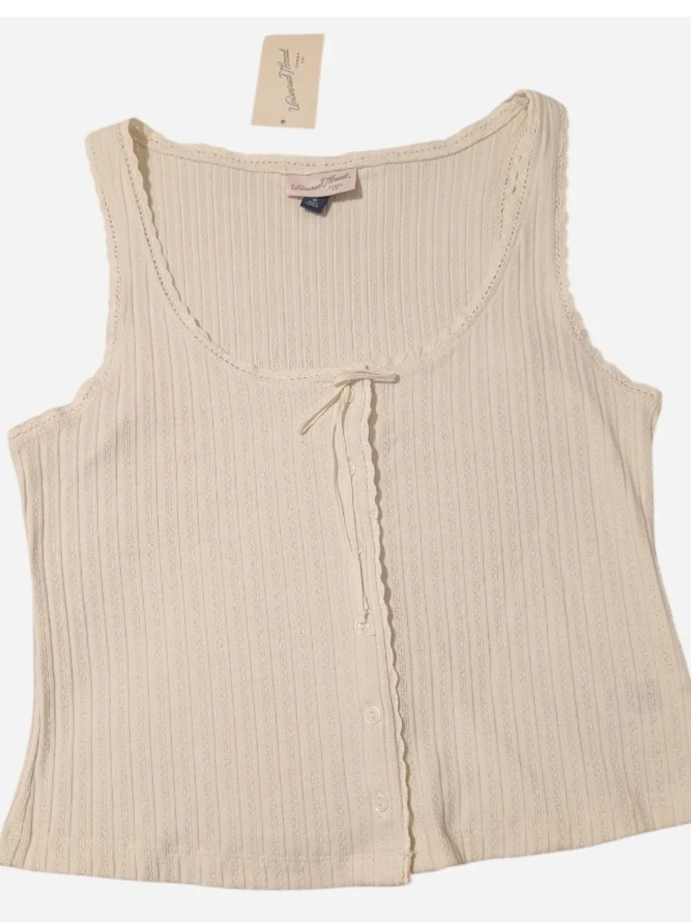 Universal Thread Cream Ribbed Tank with Front Tie